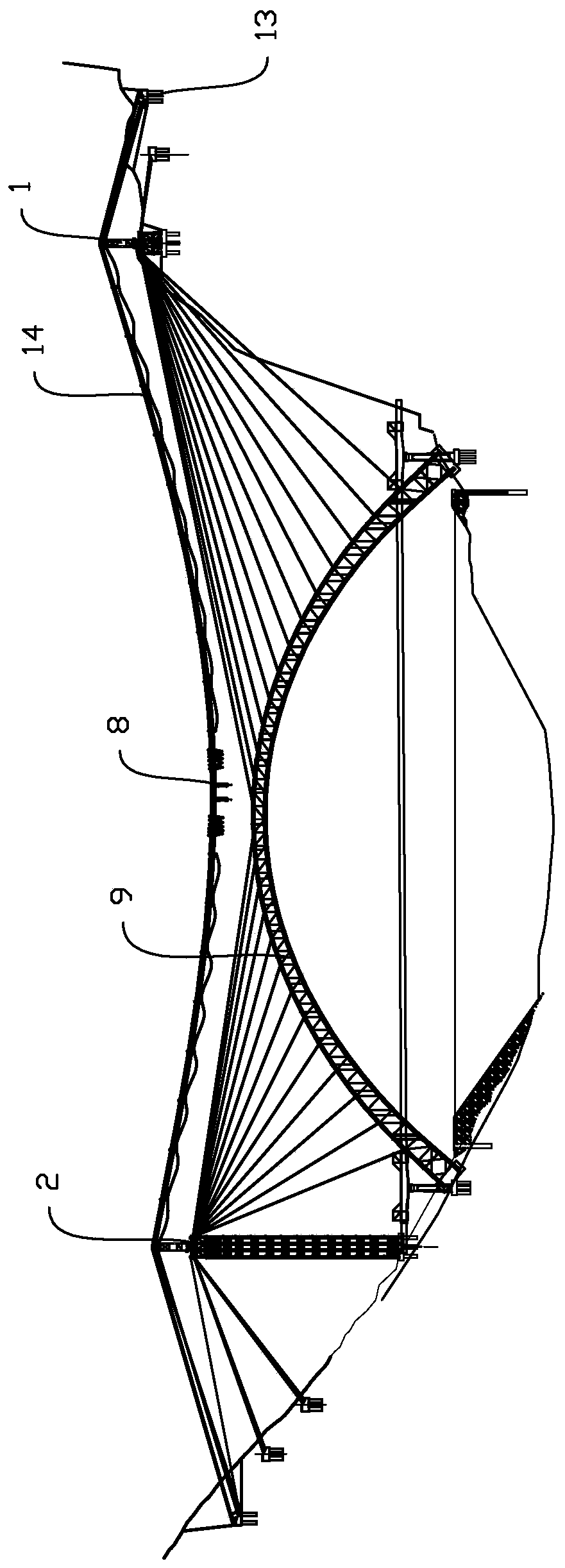 Construction method of asymmetric cable crane