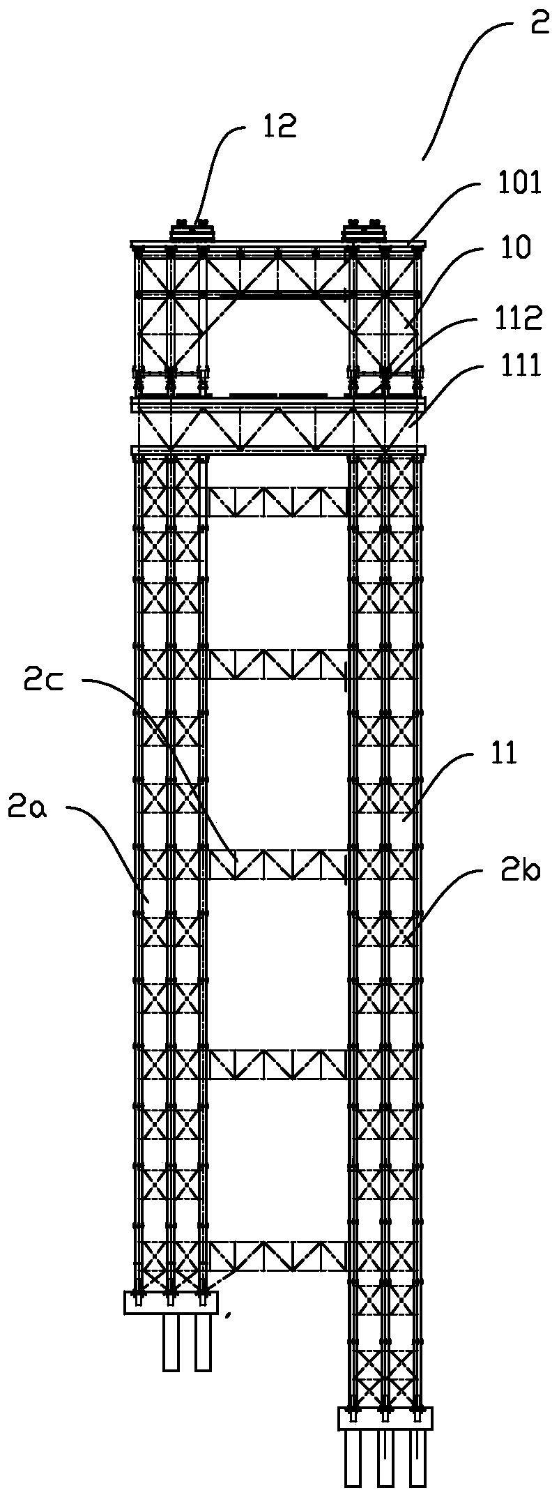 Construction method of asymmetric cable crane