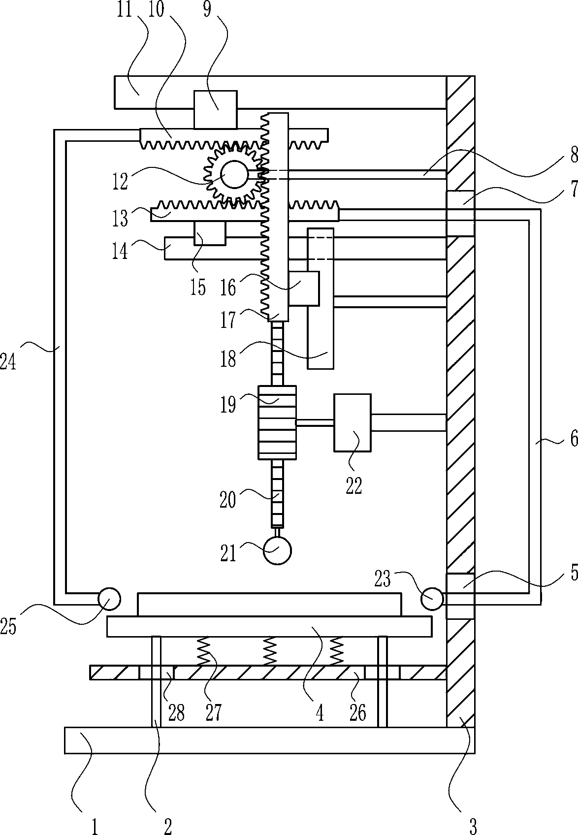 A metal bar hardness testing device