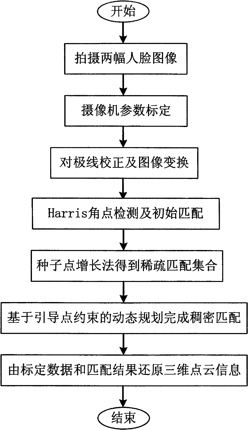 Three-dimensional human face reconstruction method based on stereoscopic vision