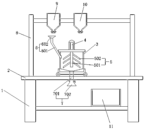 Sectional proportioning apparatus of brake pad raw material