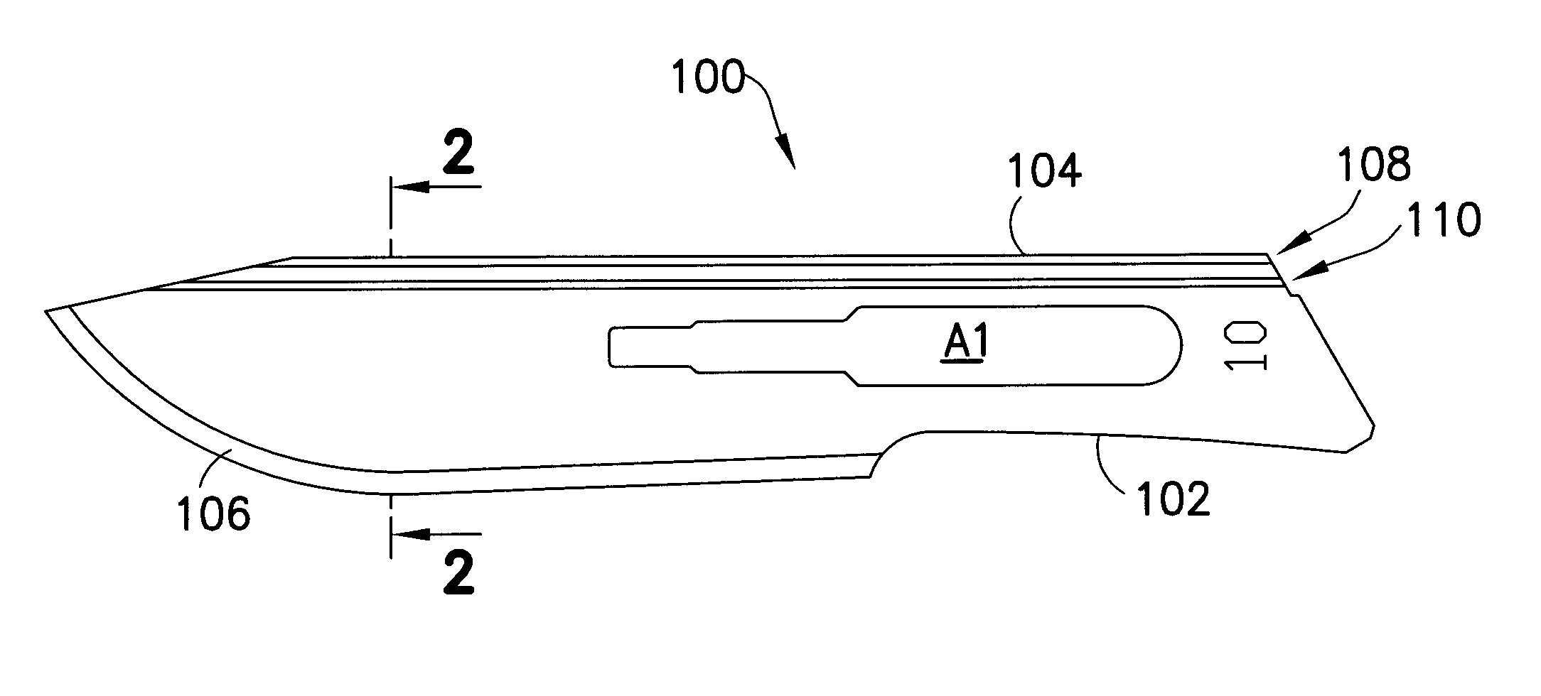 Scalpel blade having dual indentations on back edge