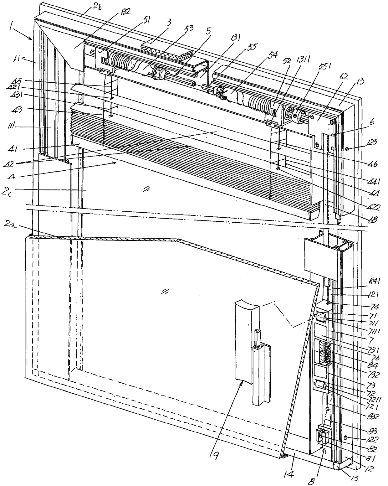 Internal control mechanism for window shutter with built-in hollow glass
