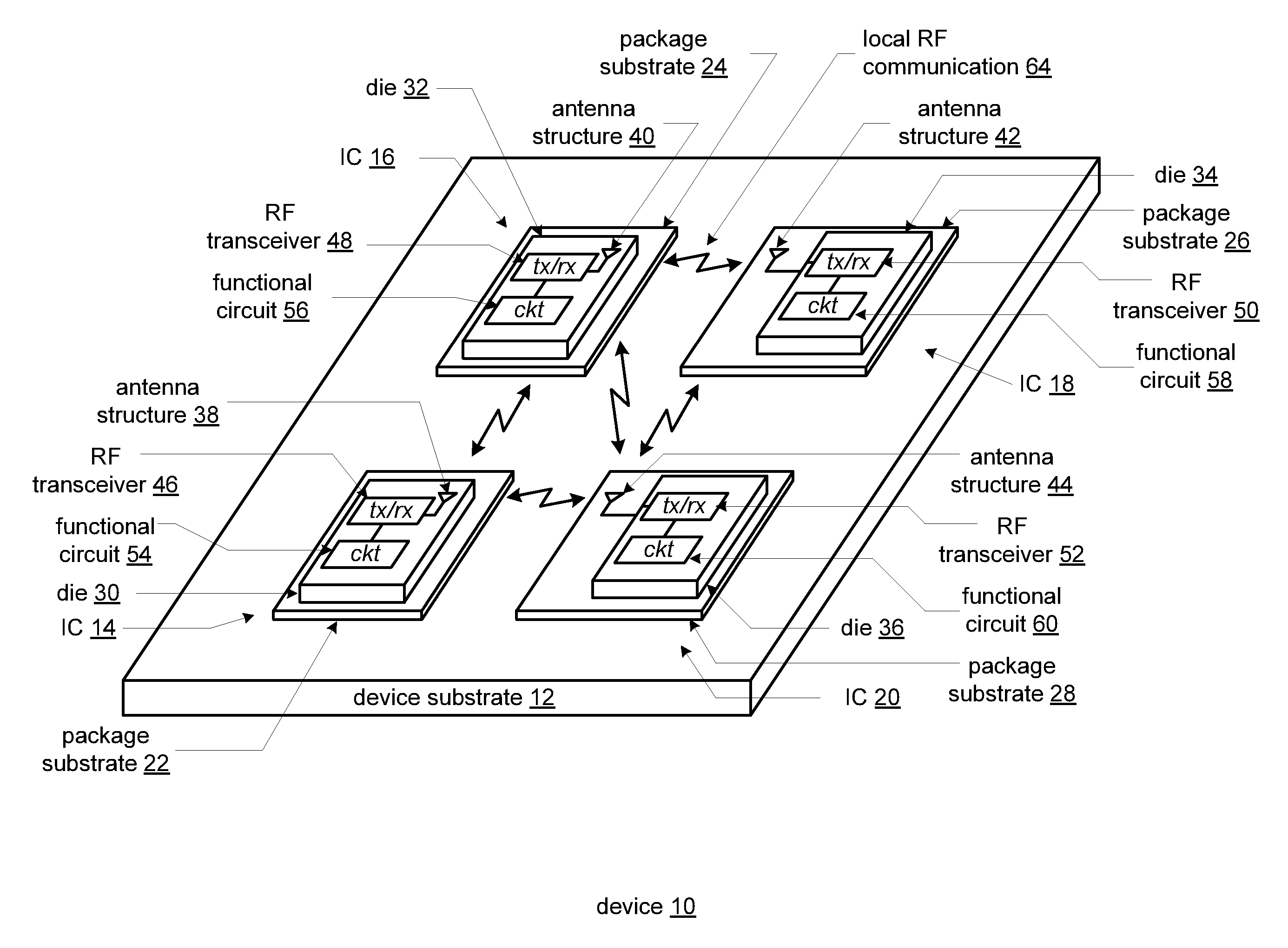 Integrated circuit with electromagnetic intrachip communication and methods for use therewith
