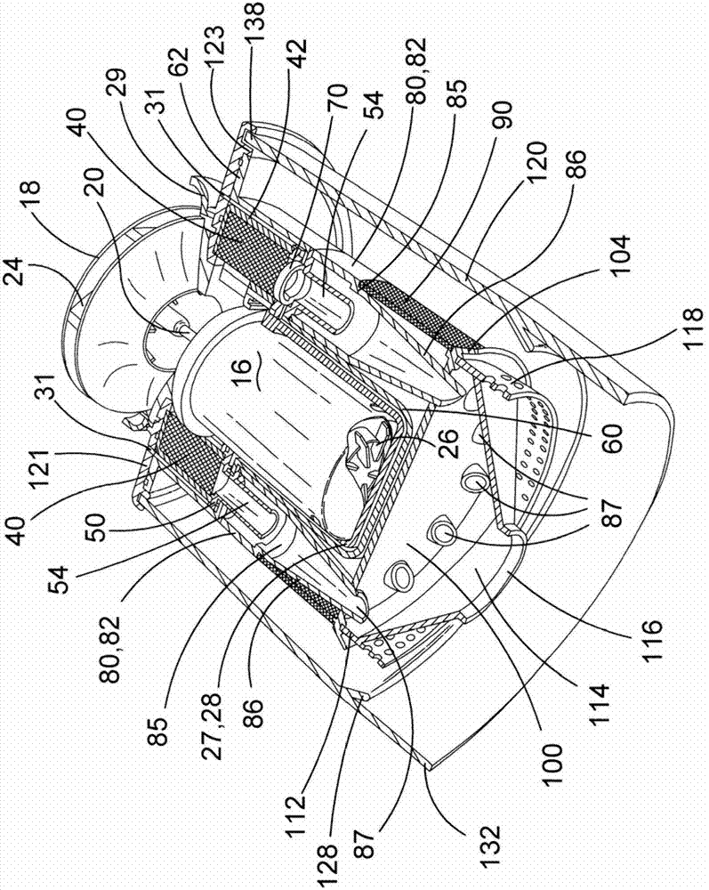 Structure for motor, fan and cyclonic separation apparatus