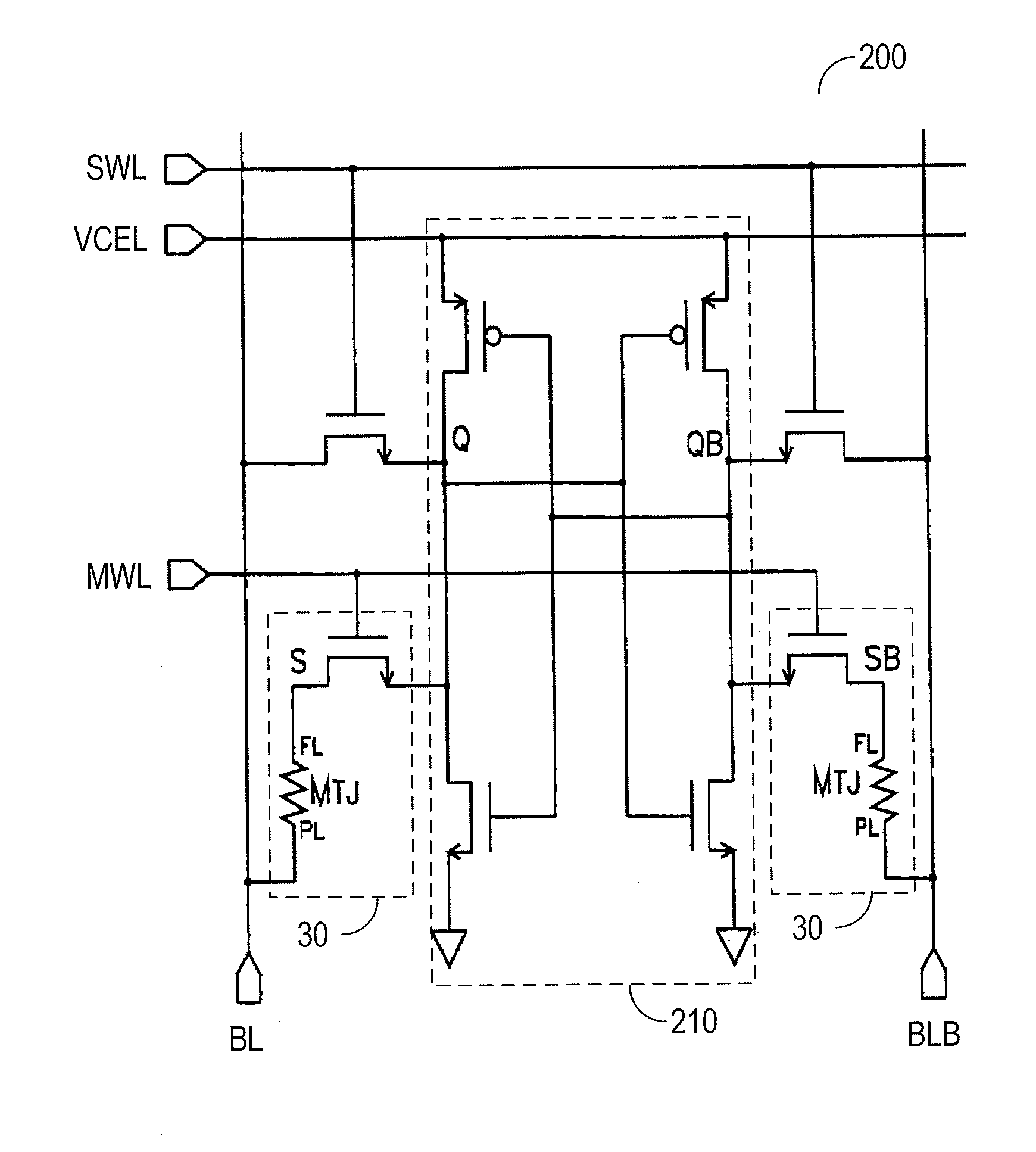 Non-volatile static ram cell circuit and timing method