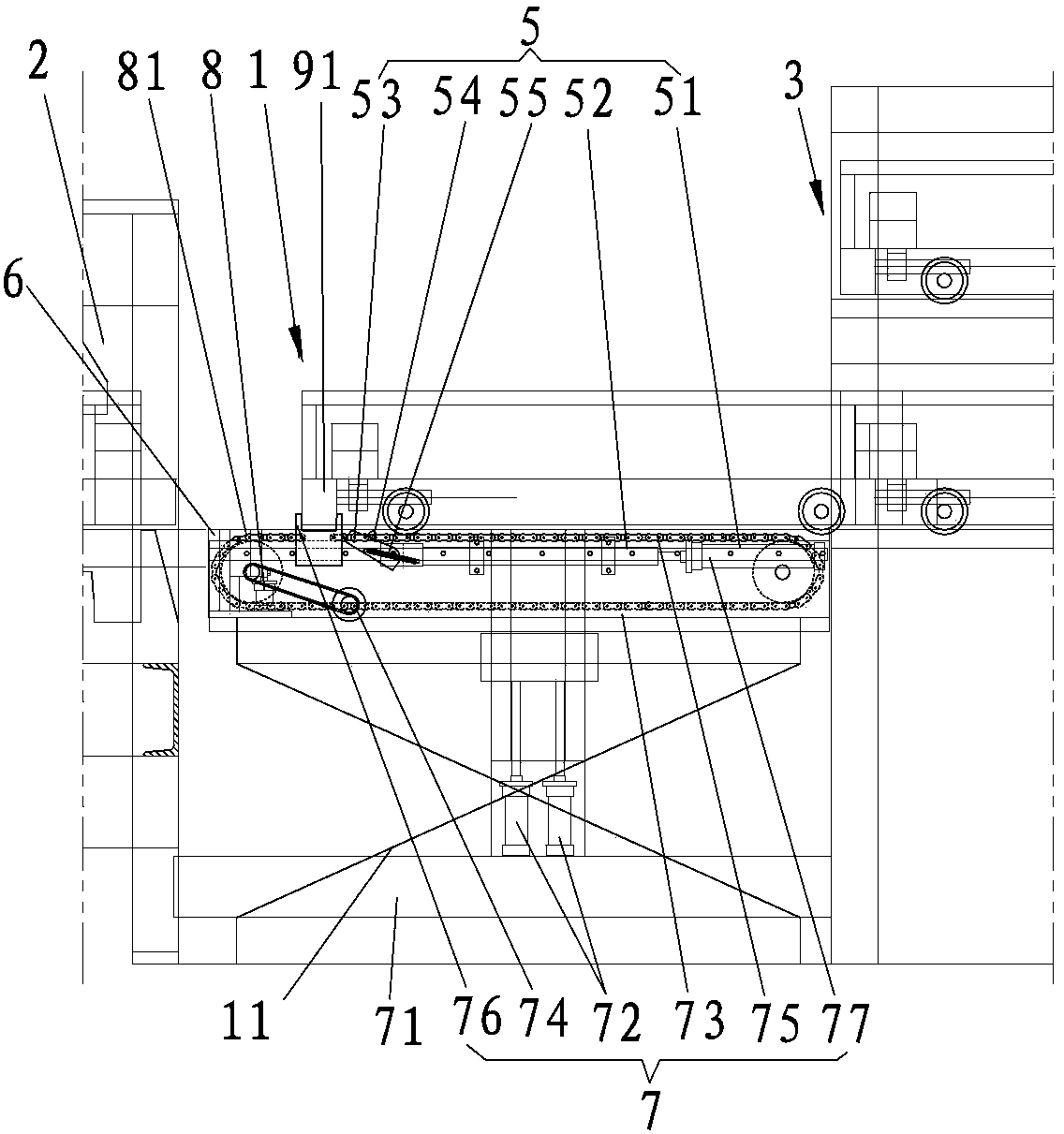 Board combining machine provided with combined board fastening piece lifting returning mechanism