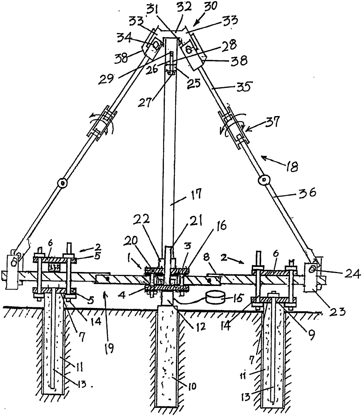 Foldable and integrally-movable type force dispersing and pressure testing device for foundation pile of building