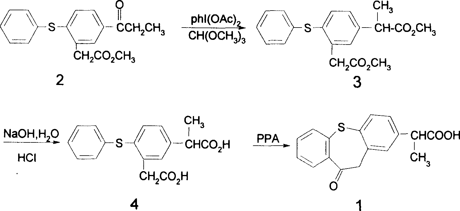 Preparing process of 2-(10-oxy-10,11-dihydrodibenz [b,f]-thiotropilium-2-yl) propionic acid