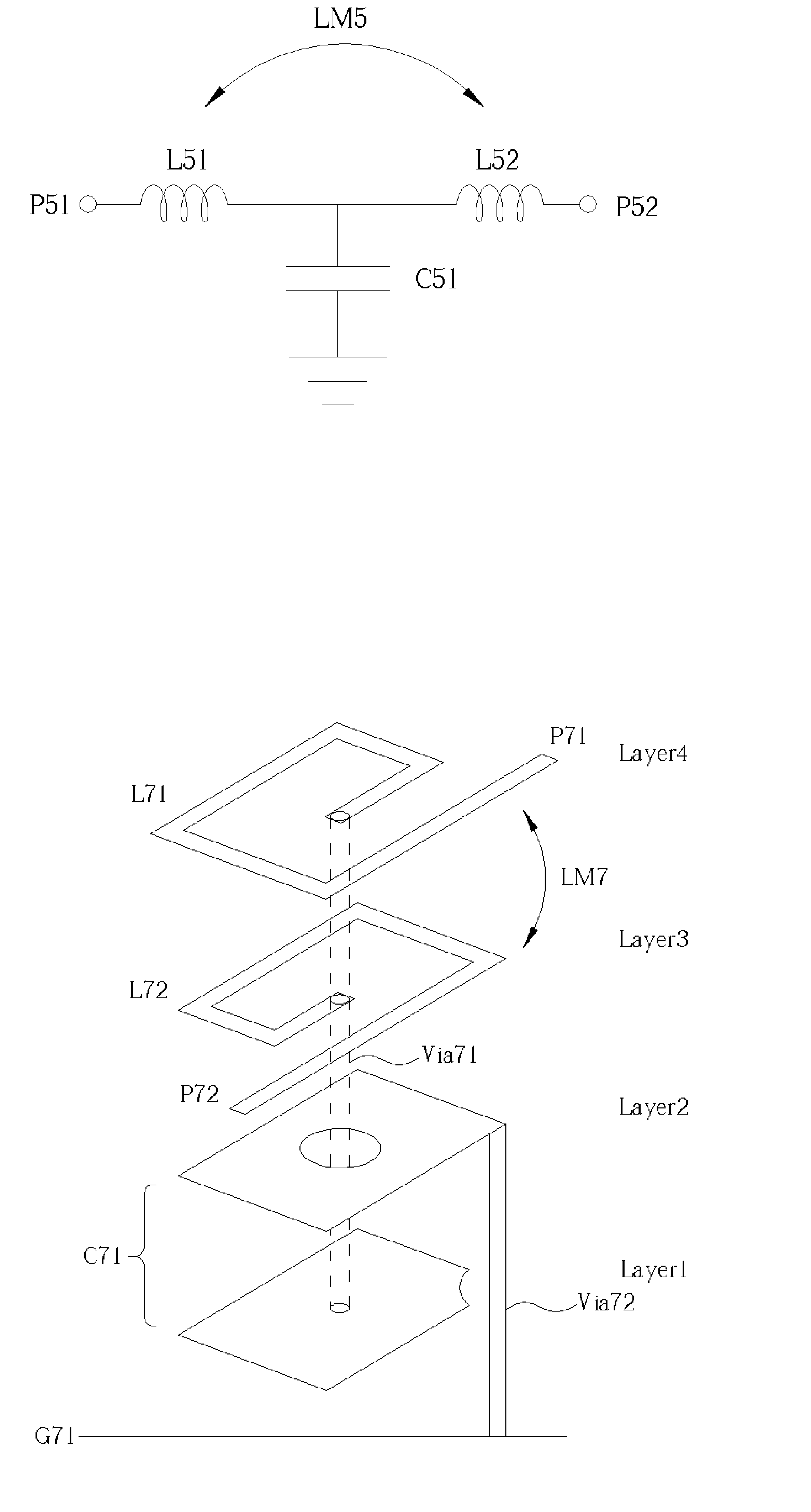 Lumped-element transmission line in multi-layered substrate