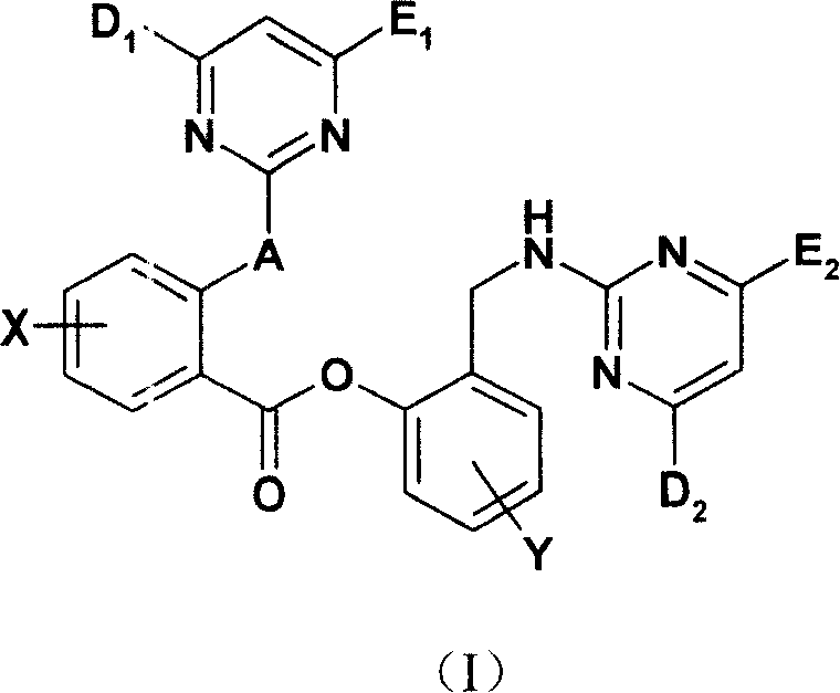 2-pyrimidine oxy-benzoic acid [2-(pyrimidine amino methyl)]benester compound, its preparation and use thereof