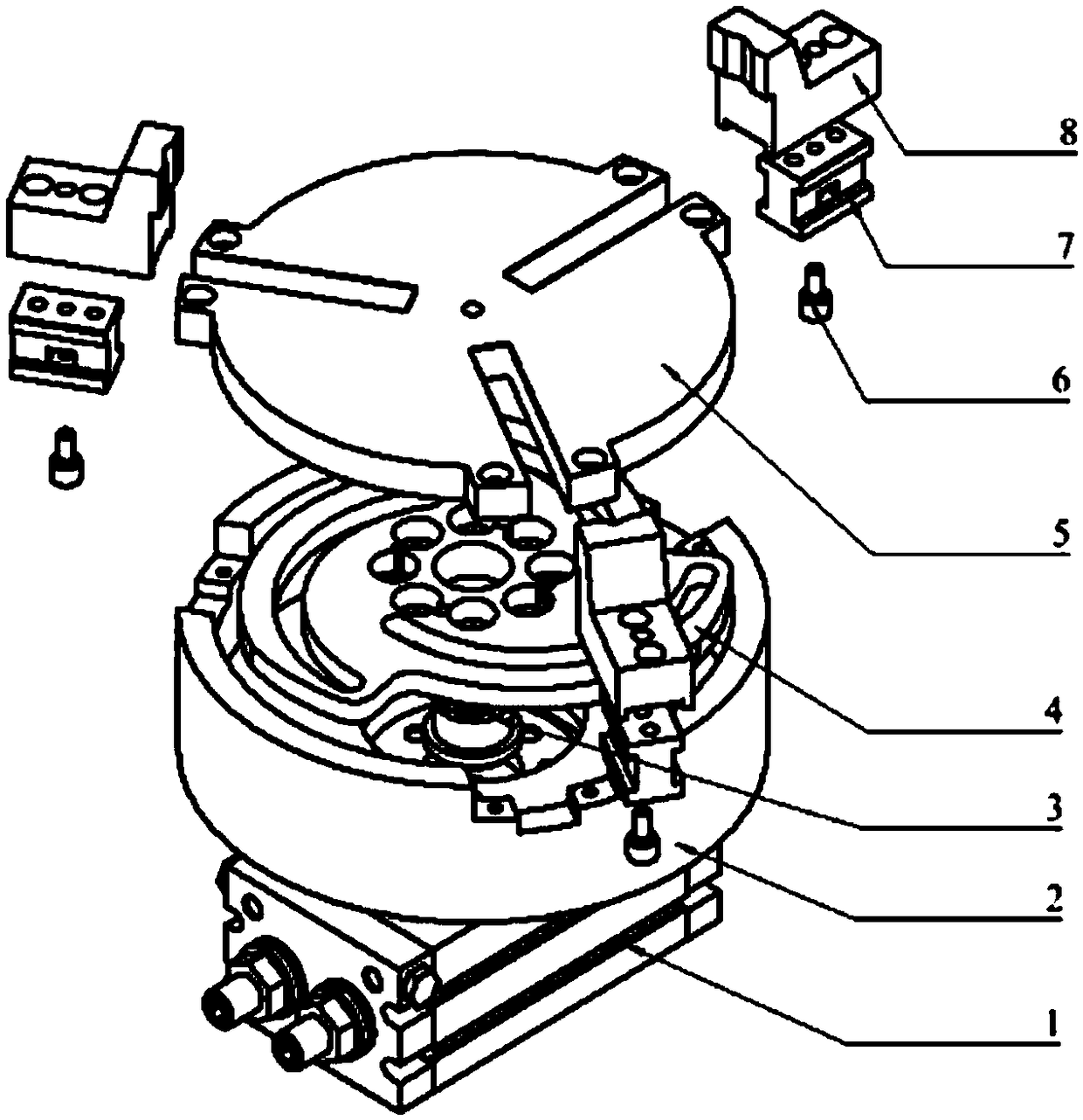 Three-jaw mechanical hand driven by rotary air cylinder
