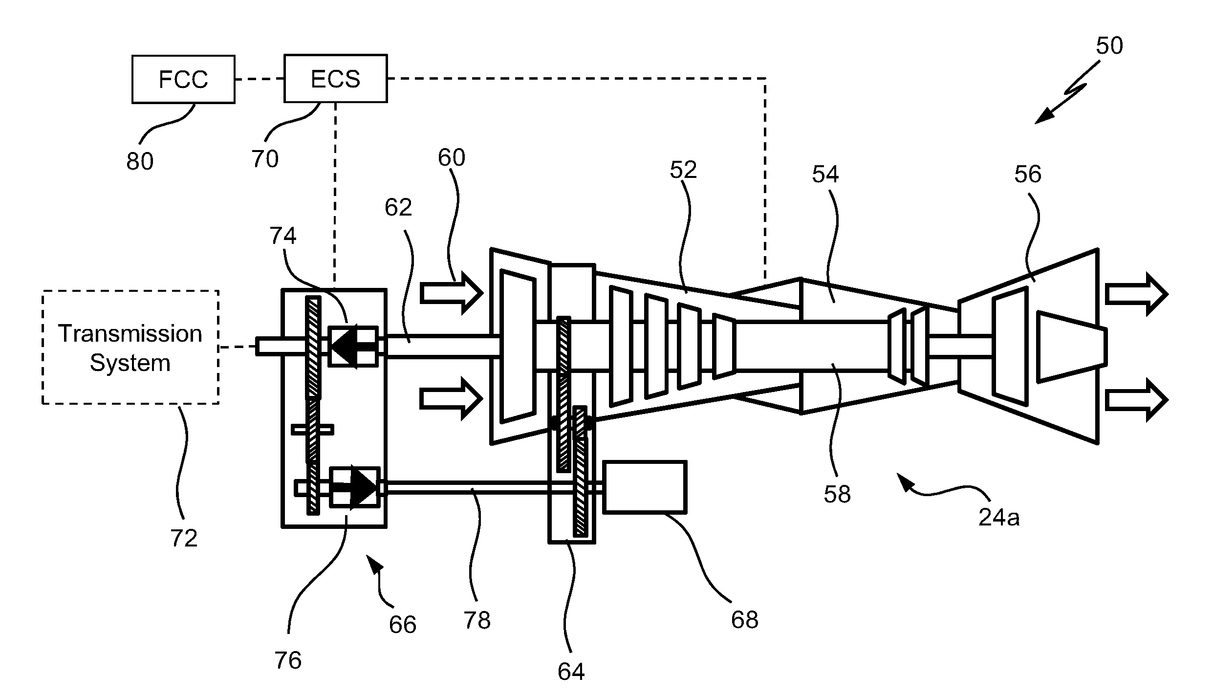 In-flight mechanically assisted turbine engine starting system