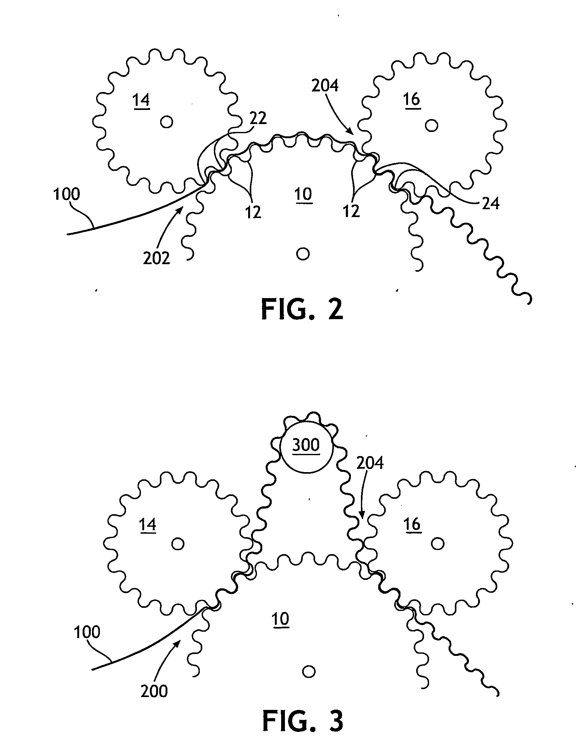 Device and process for treating flexible web by stretching between intermeshing forming surfaces