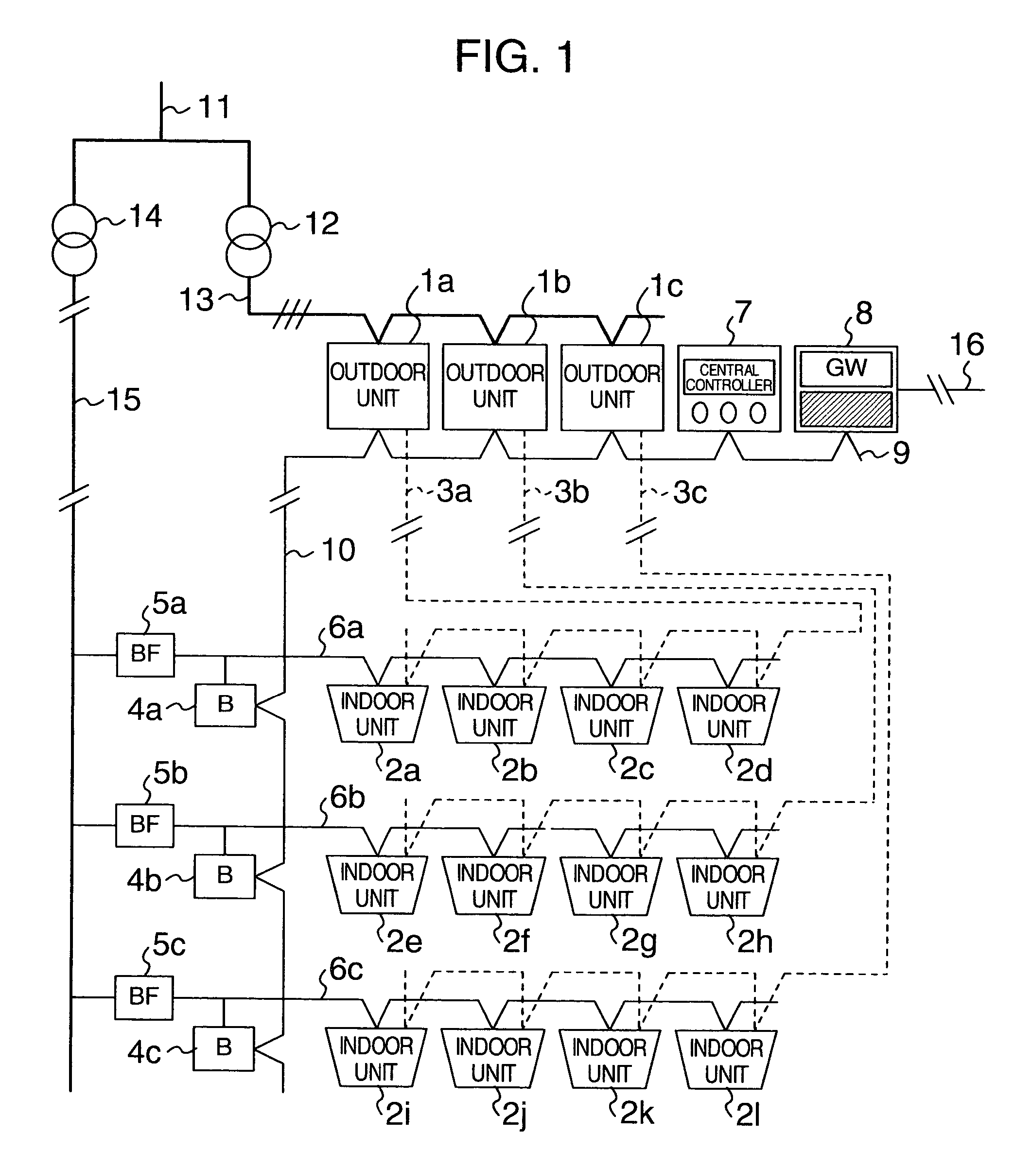 Indoor and outdoor unit communication via signal from a power line