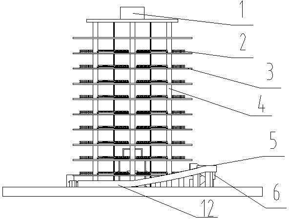 Tower-type parking building with elevator with two-side exits
