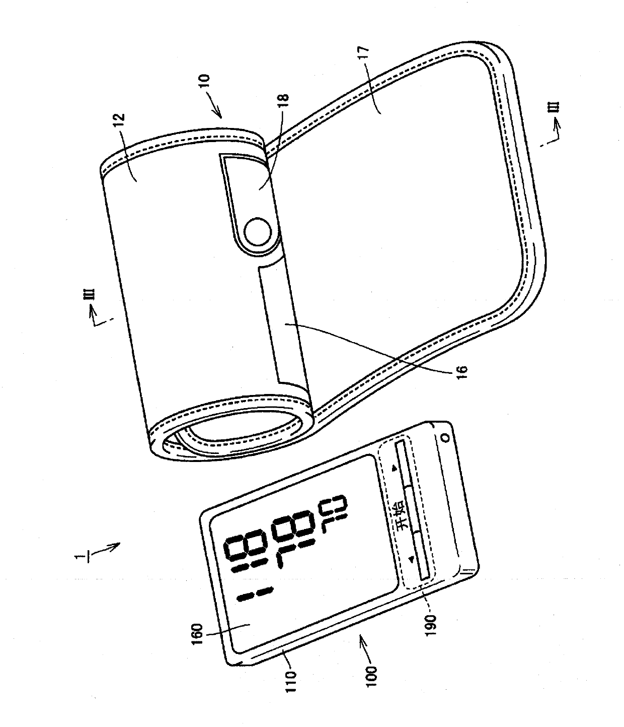Cuff for blood pressure measuring device and blood pressure measuring device provided with same