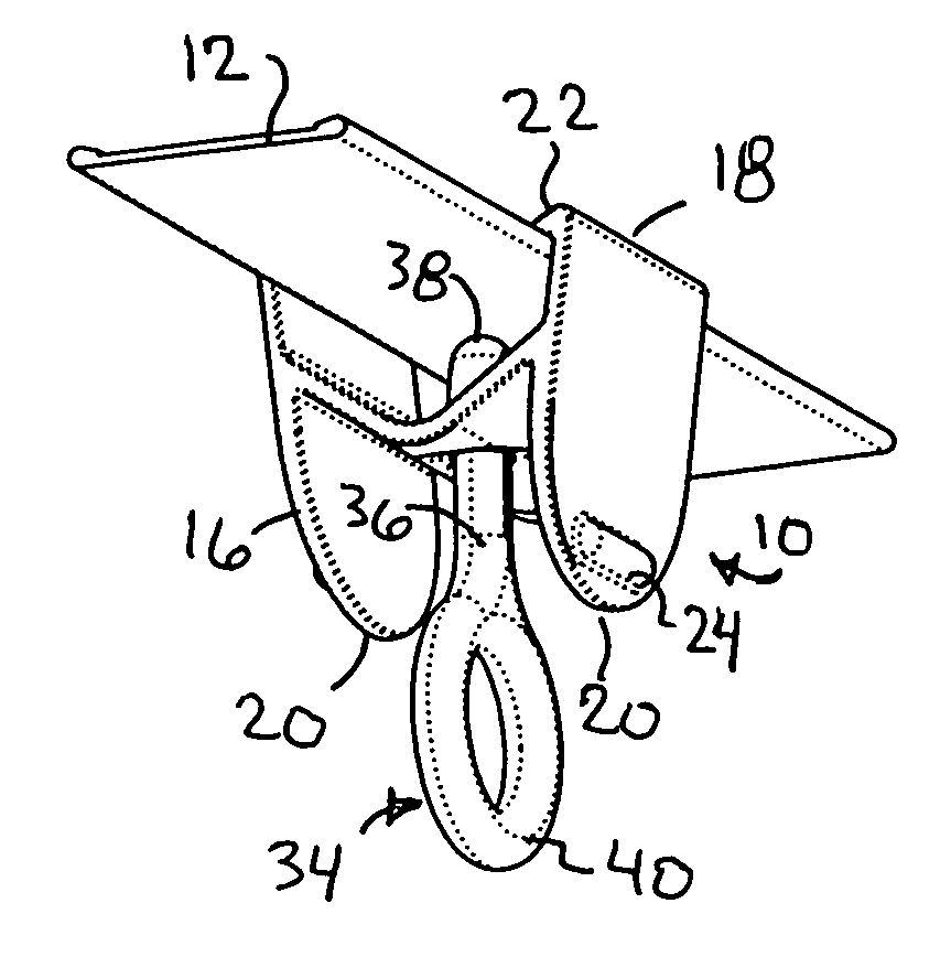 Snap-on securement clip for hanging objects from ceiling rails