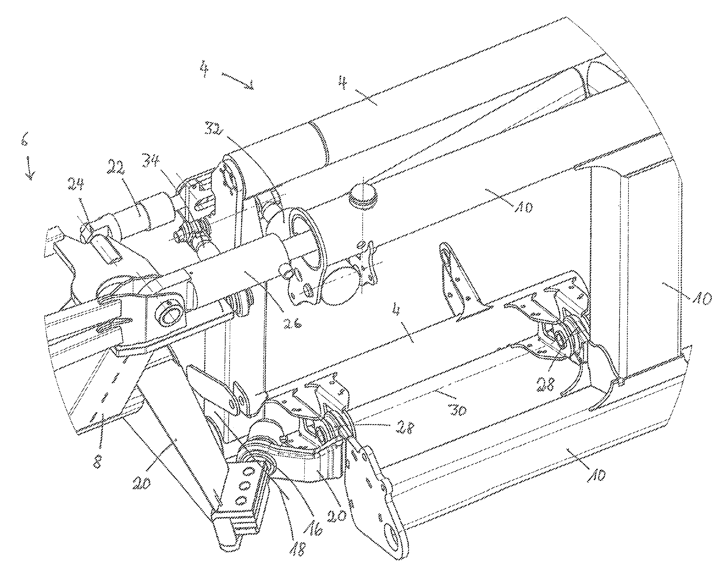 Header with center part and side parts adjustable relative to the center part
