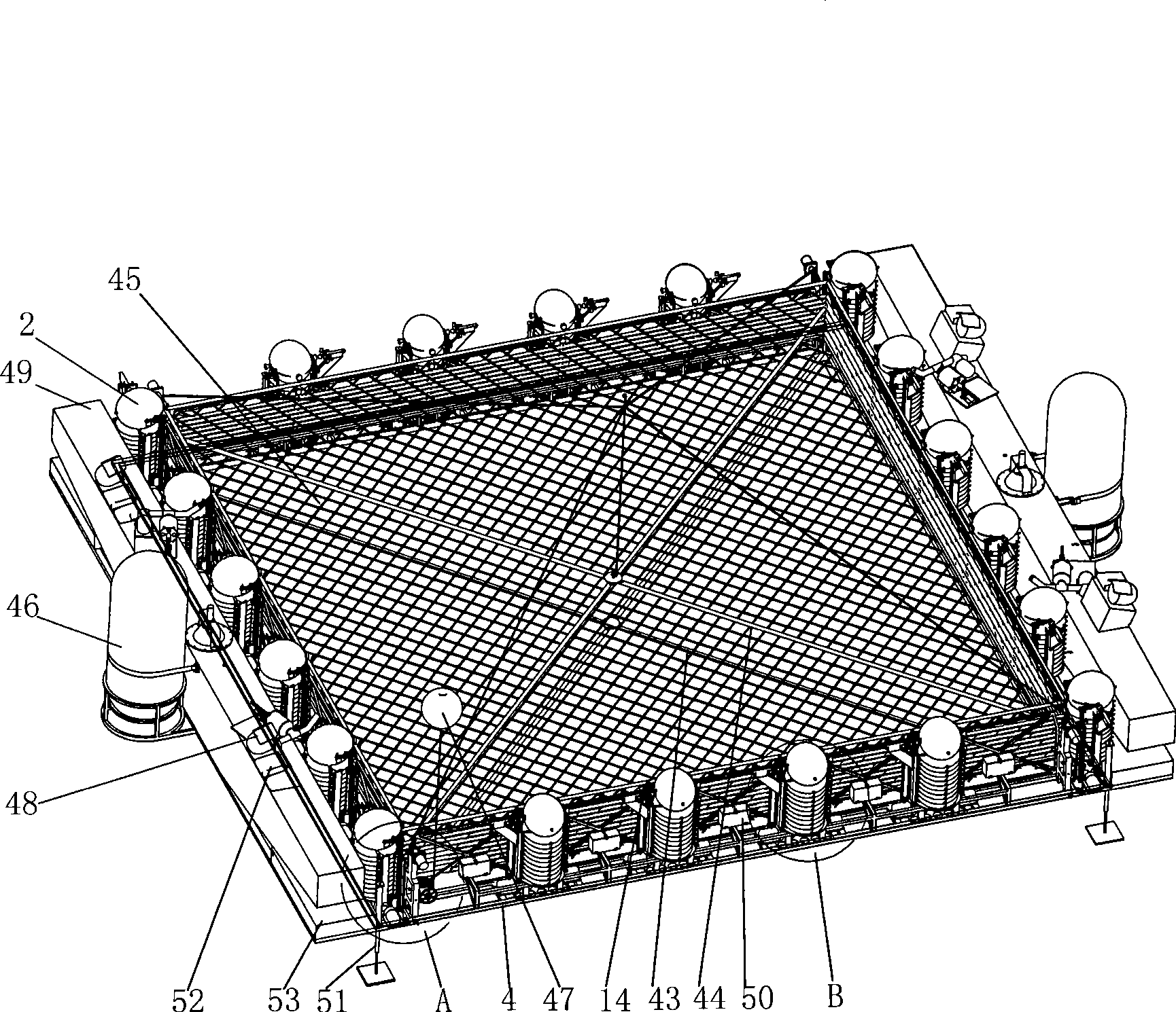 Automatic net-throwing fishing machine at ocean floor