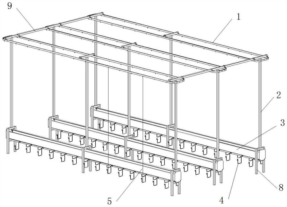 A sliding rail type hanging vine device for greenhouse fruit and vegetable cultivation