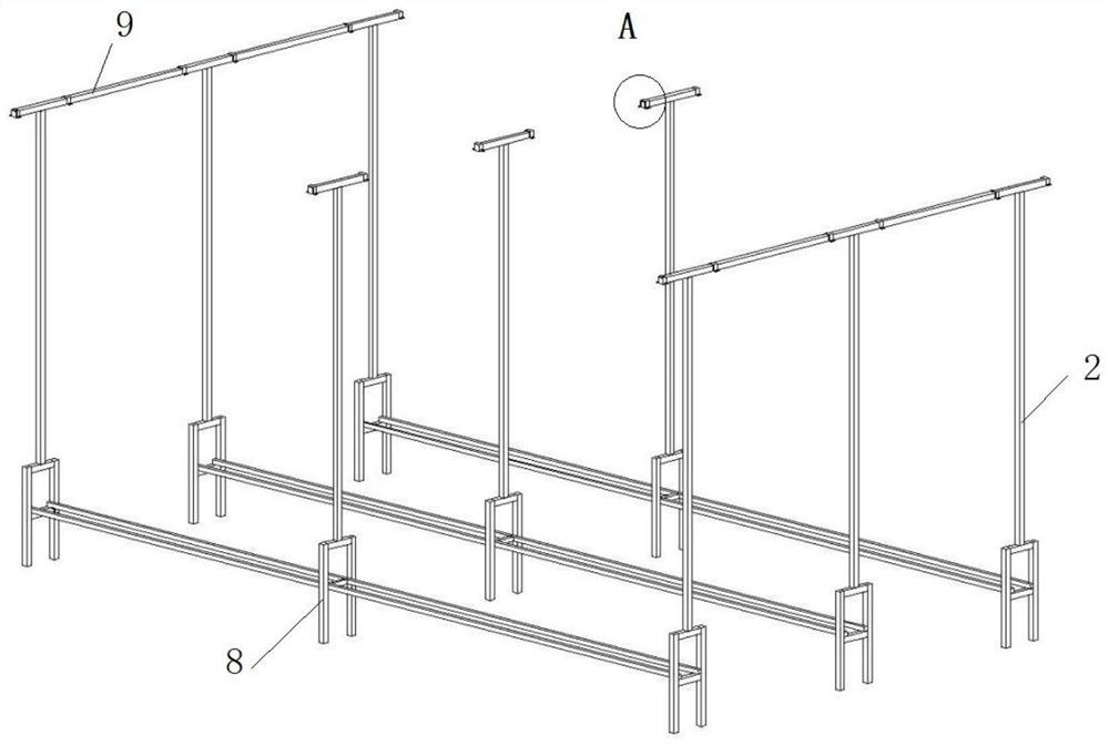 A sliding rail type hanging vine device for greenhouse fruit and vegetable cultivation