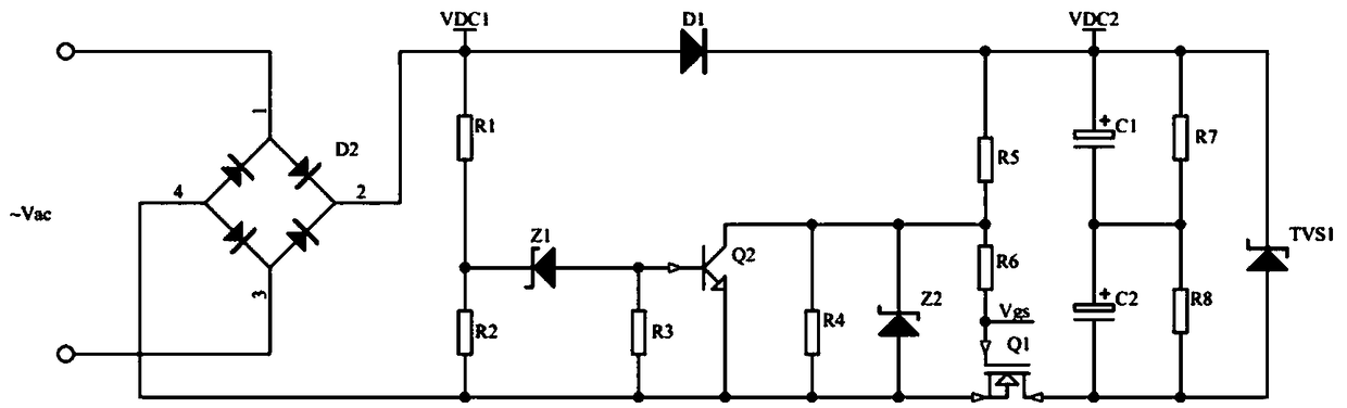Wide input voltage rectifying and voltage stabilizing circuit