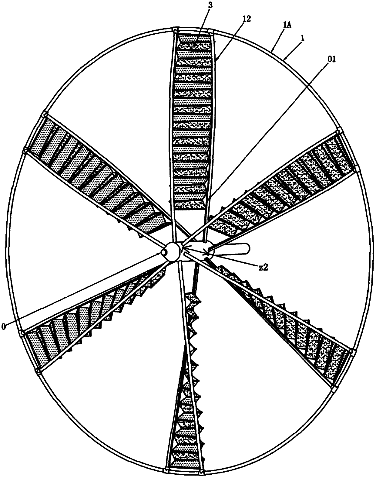 Axial flow force sliding folding plate propeller sky wheel