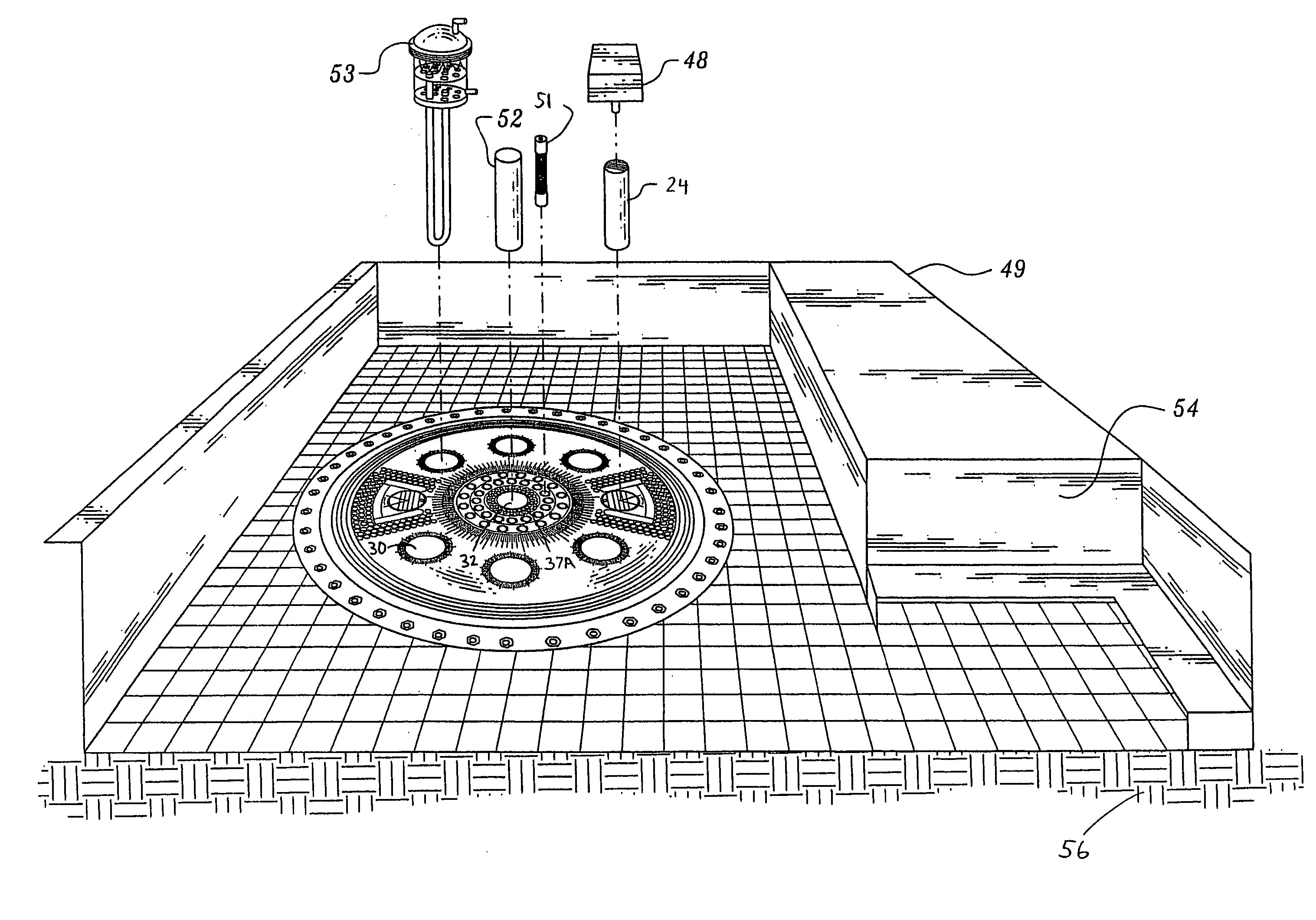 Reactor tray vertical geometry with vitrified waste control