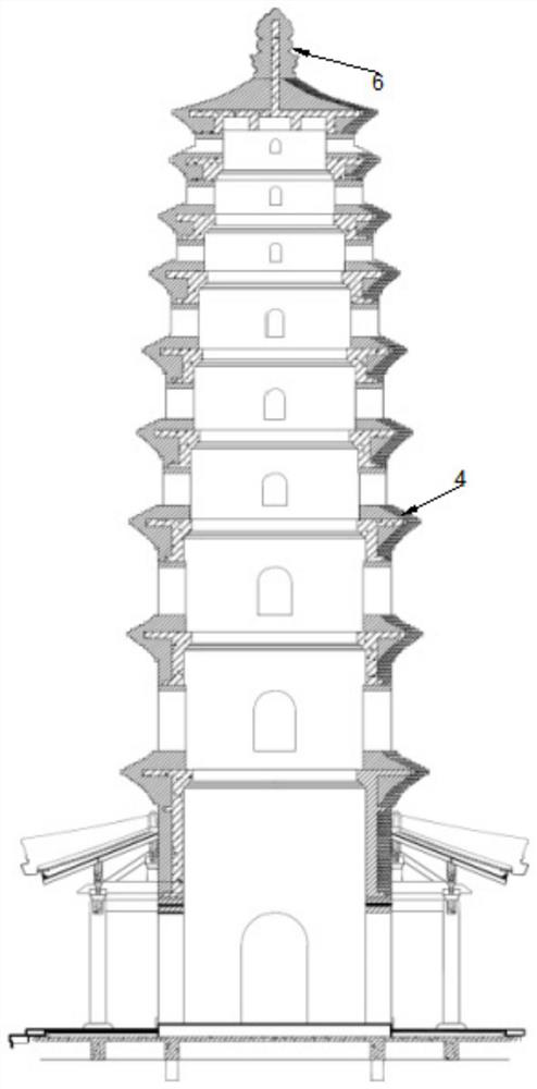 Dense eave type Tang tower ancient building structure and construction method