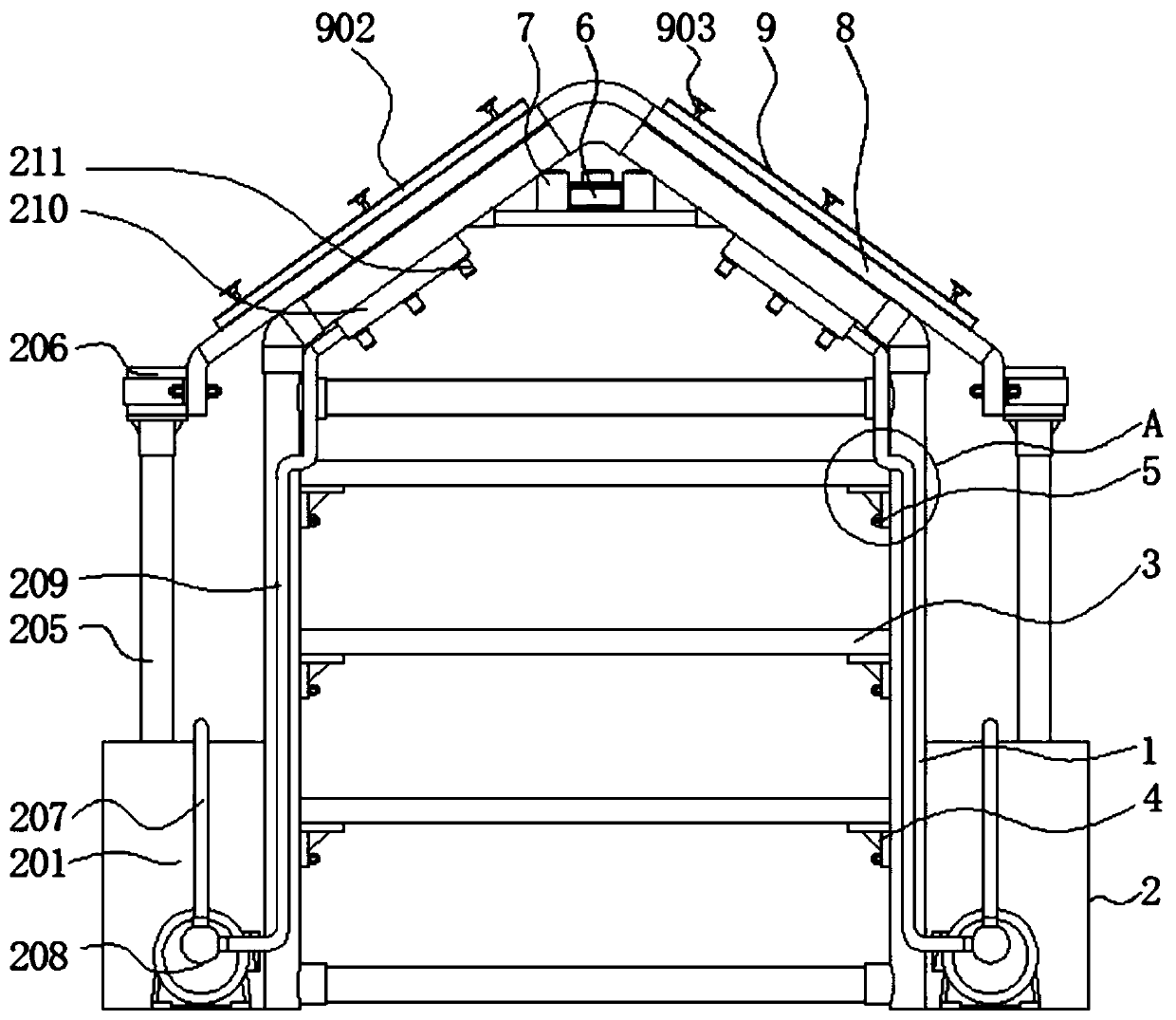 Protective shed for stacking materials on construction site