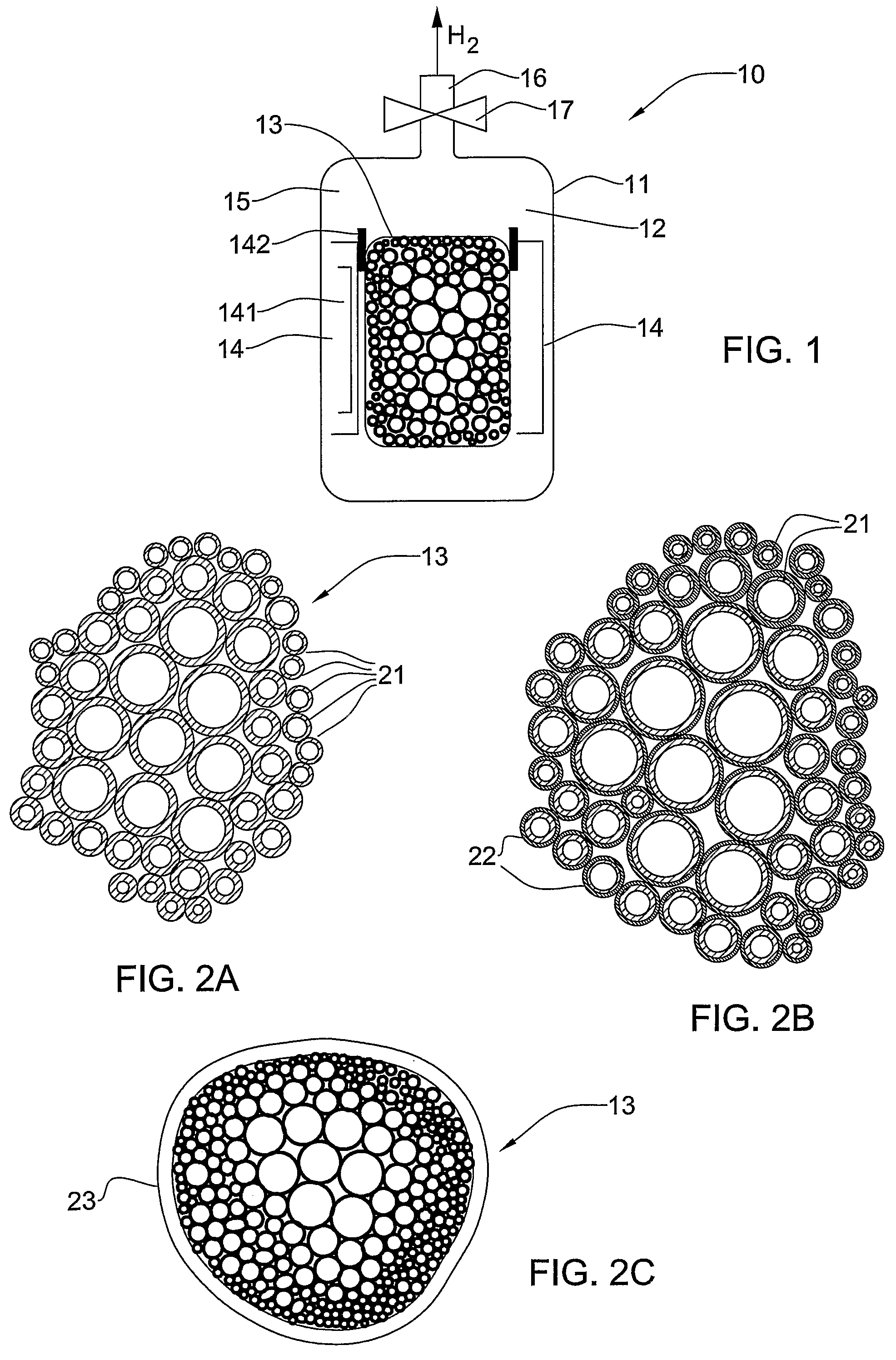 Tank and material for storage of hydrogen gas