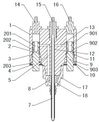 On-off valve device for gas-liquid mixing