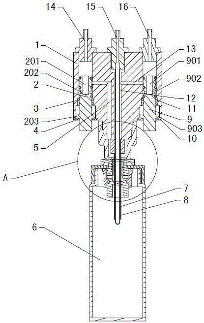 On-off valve device for gas-liquid mixing