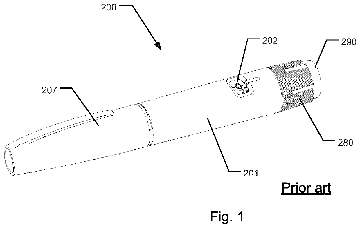 Drug injection device with deflectable transducers