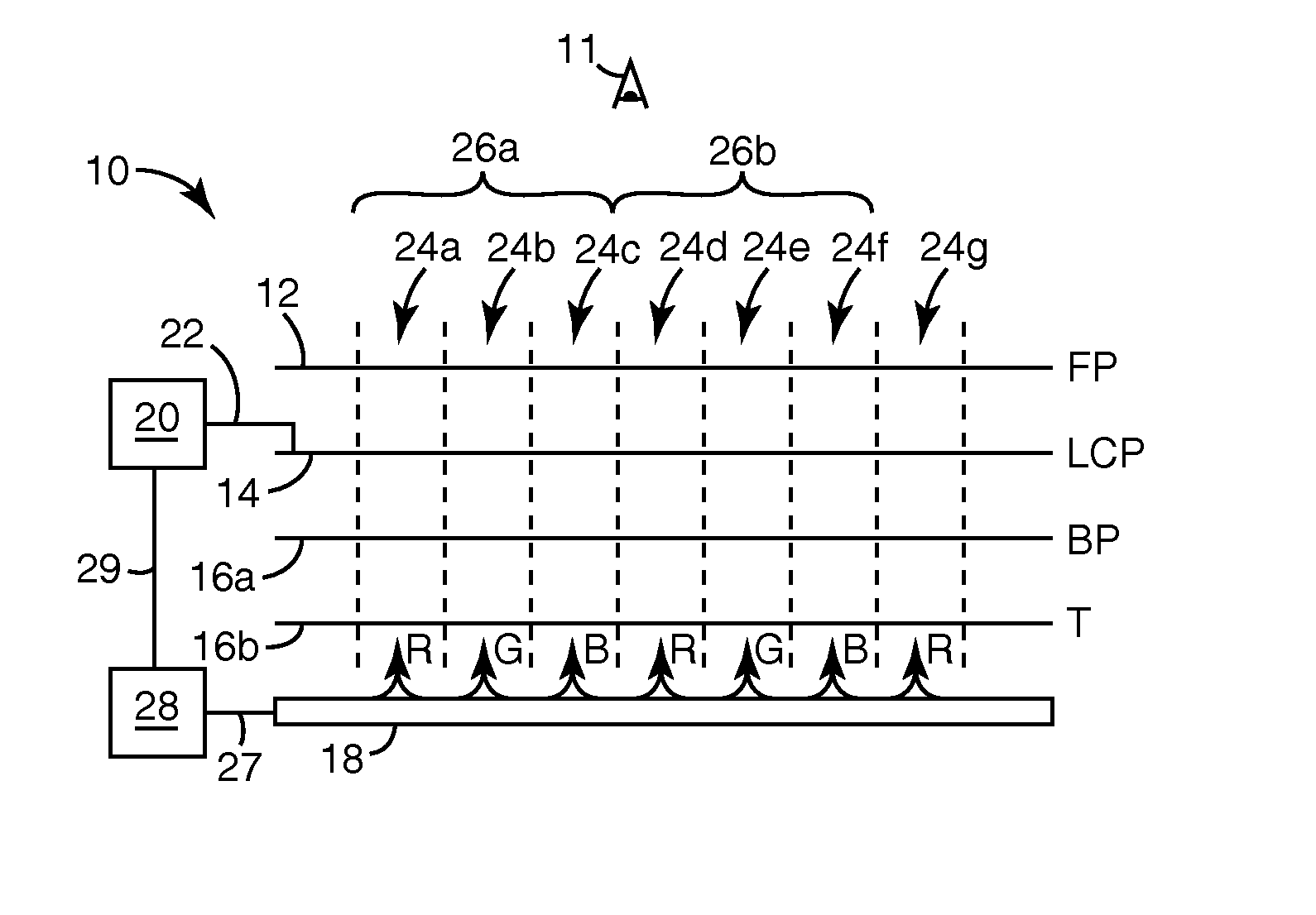 Transflective LC Display Having Backlight With Spatial Color Separation