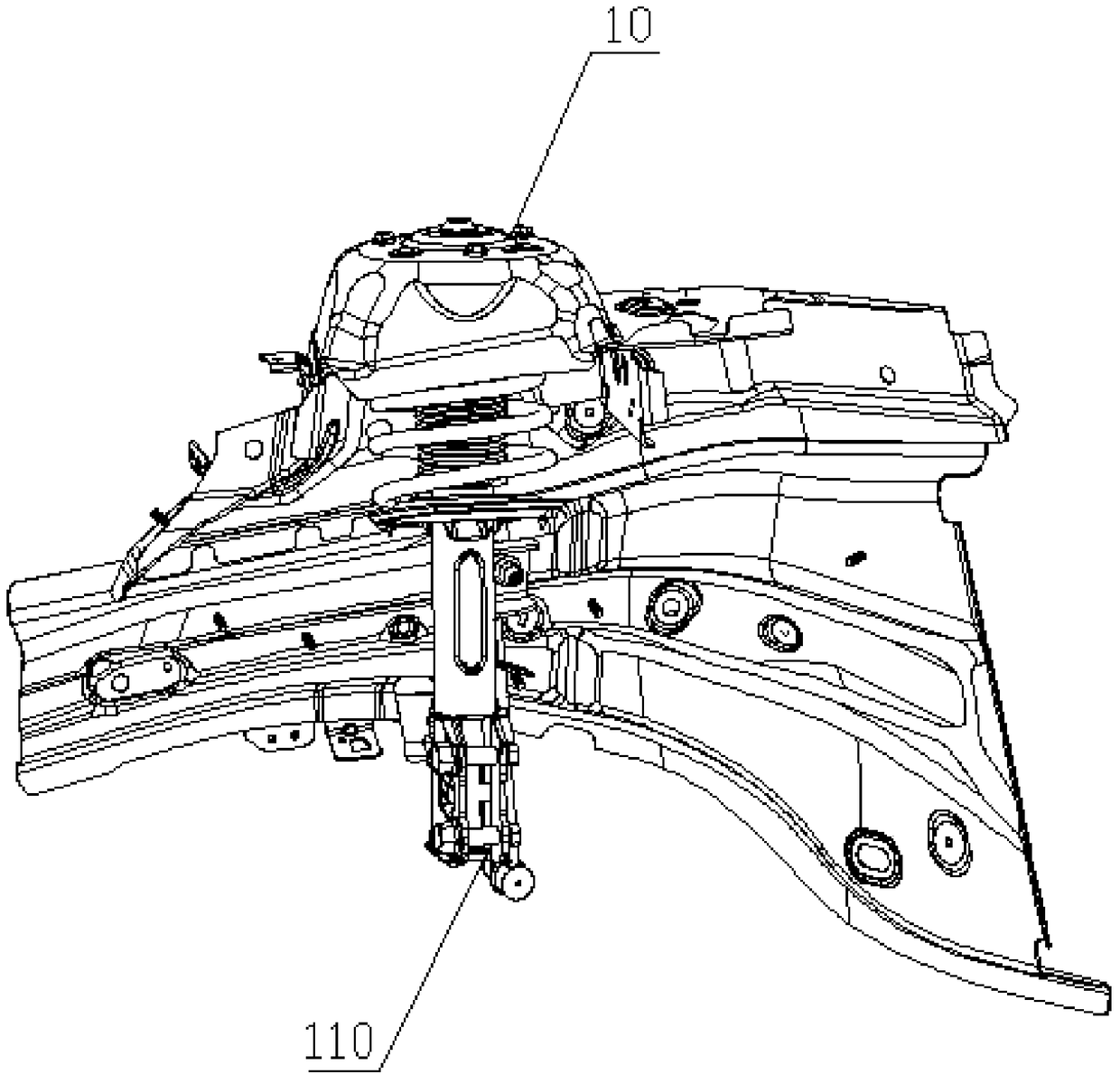 Body and its front shock absorber support, front shock absorber