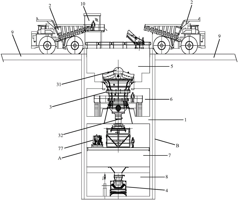 Semi-fixed crushing station and arrangement method