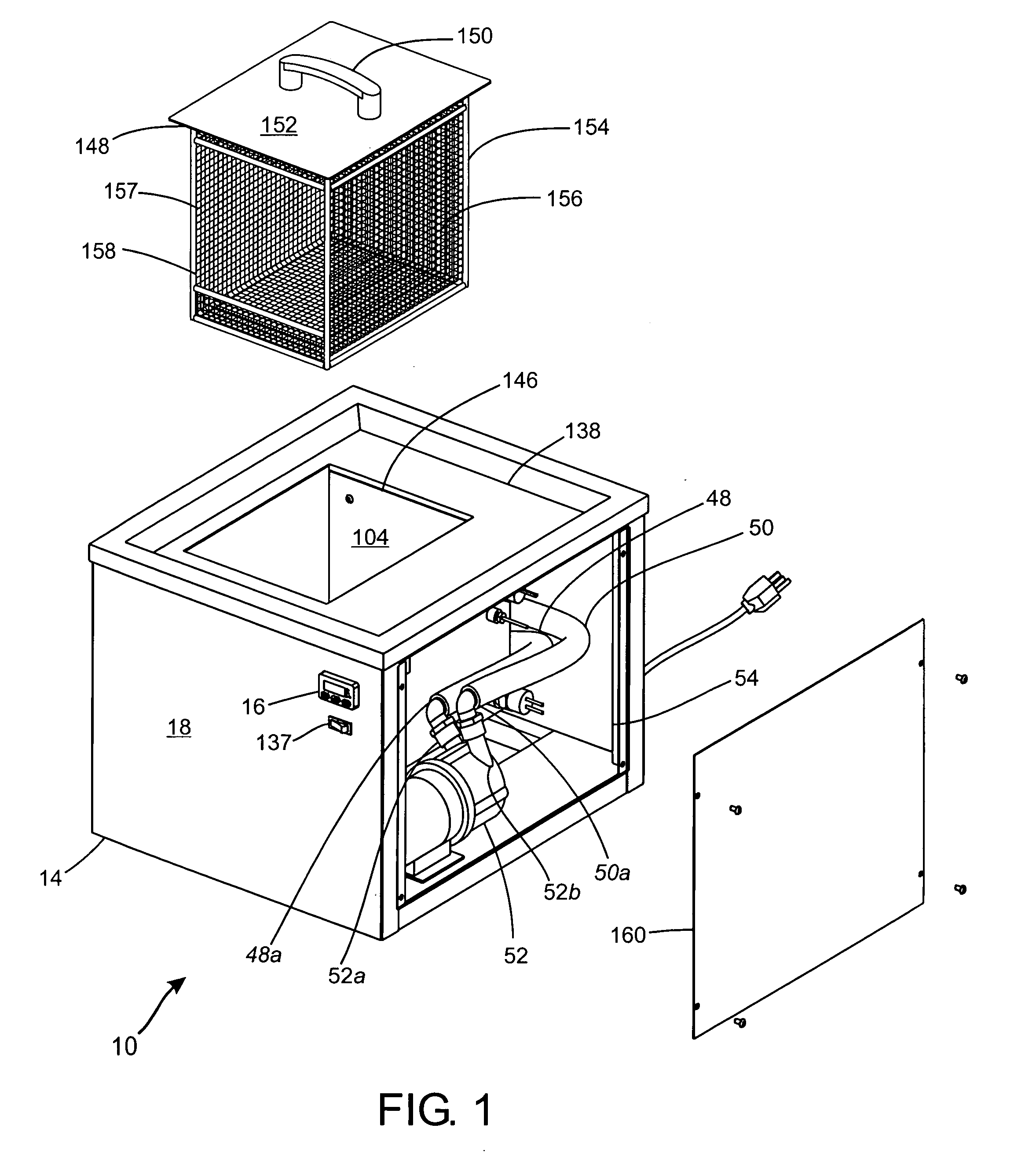 Apparatus for removing water-soluble support material from one or more rapid prototype parts