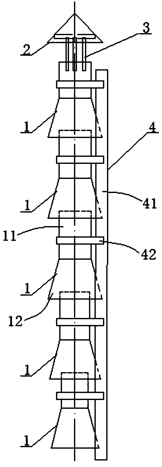 Guide device for exhaust gas emitted by rising pipe of coke oven