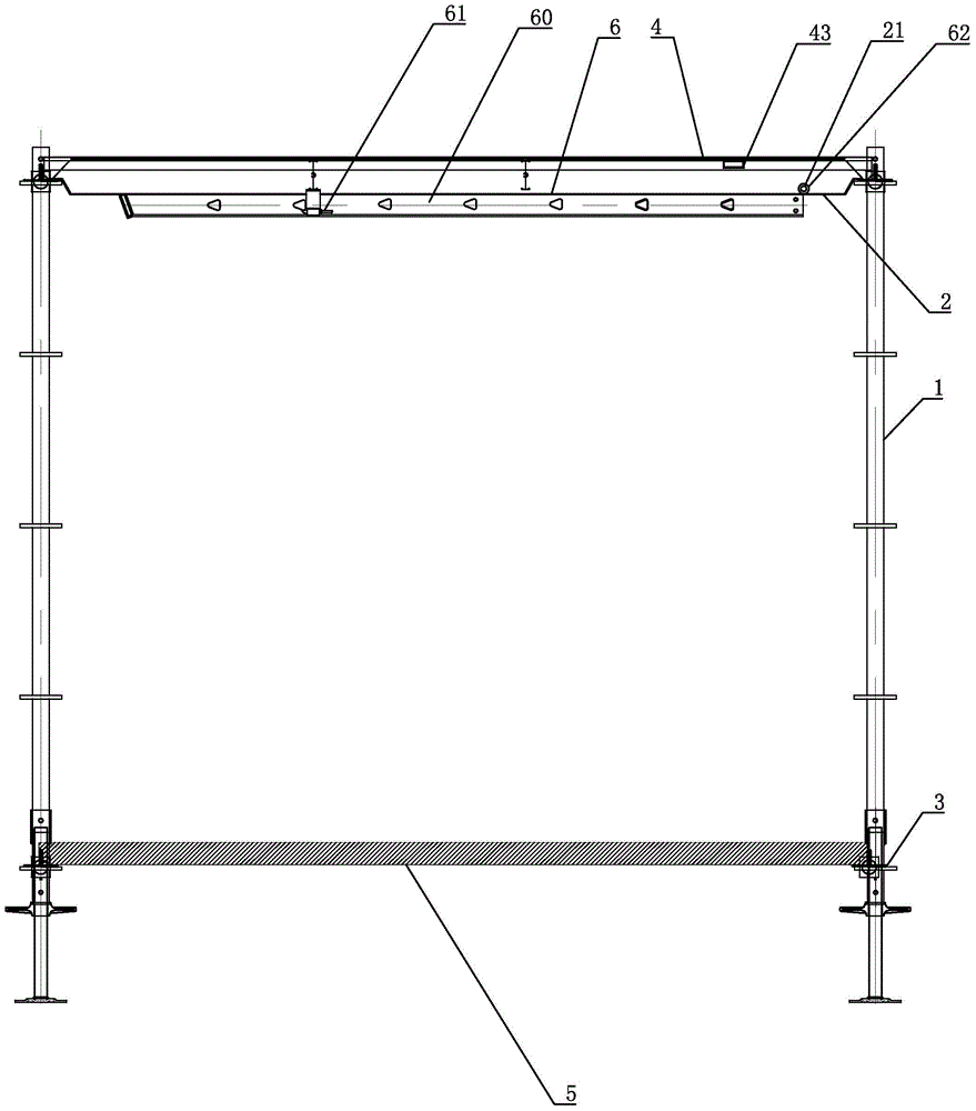 Scaffold with pedal one-piece hanging ladder structure