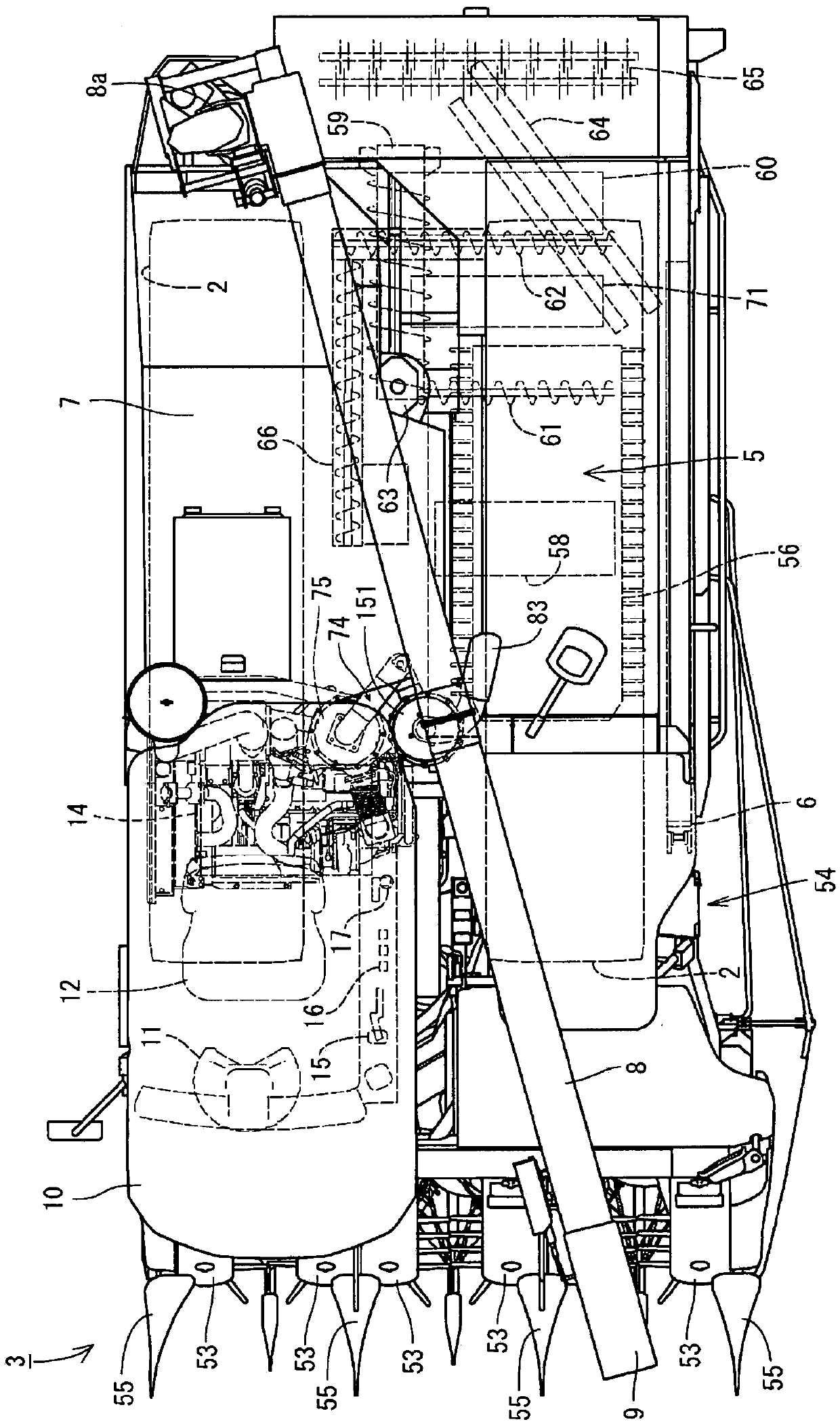 Engine device to be mounted on working machine