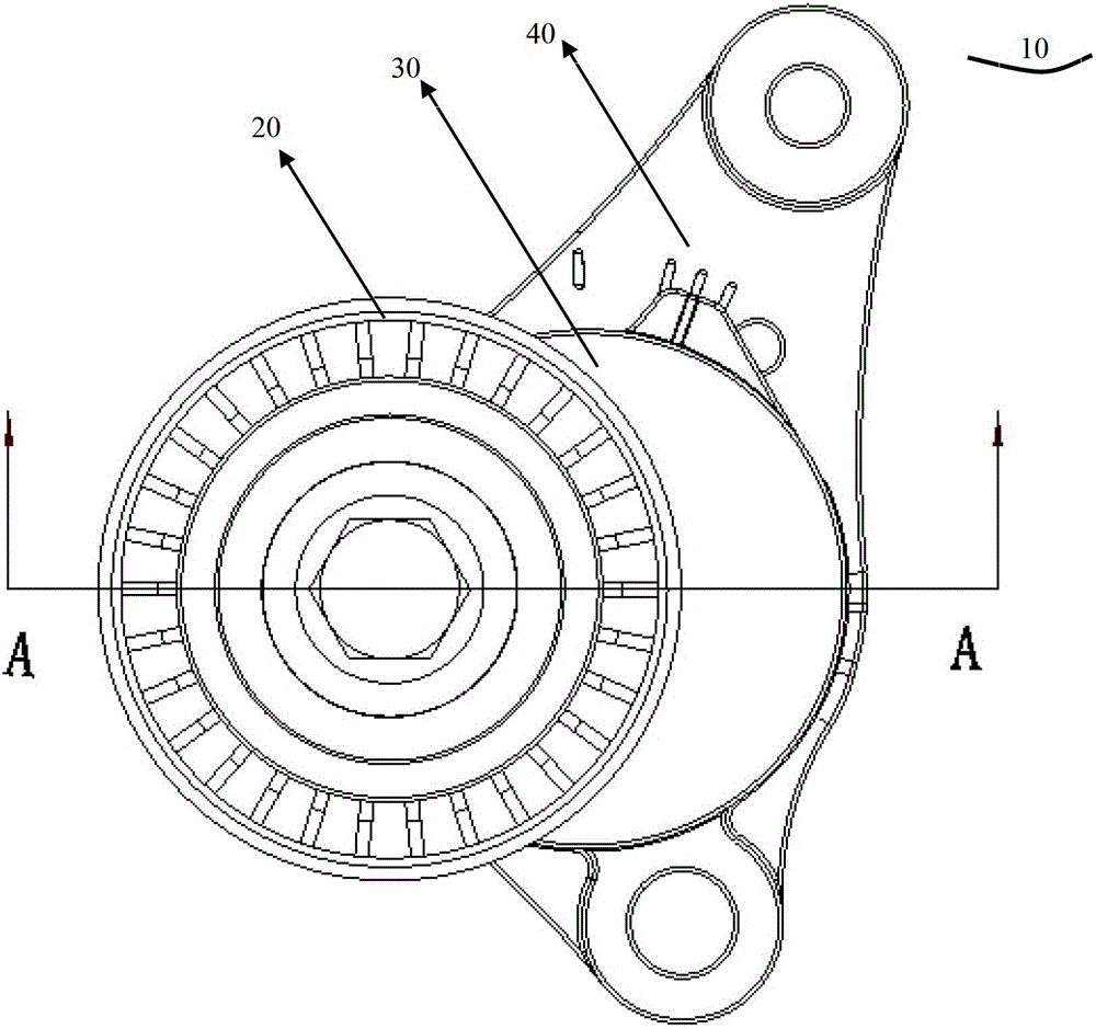Tensioner pulley with asymmetrical damping mechanism
