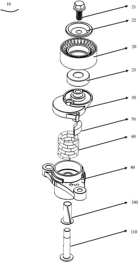 Tensioner pulley with asymmetrical damping mechanism