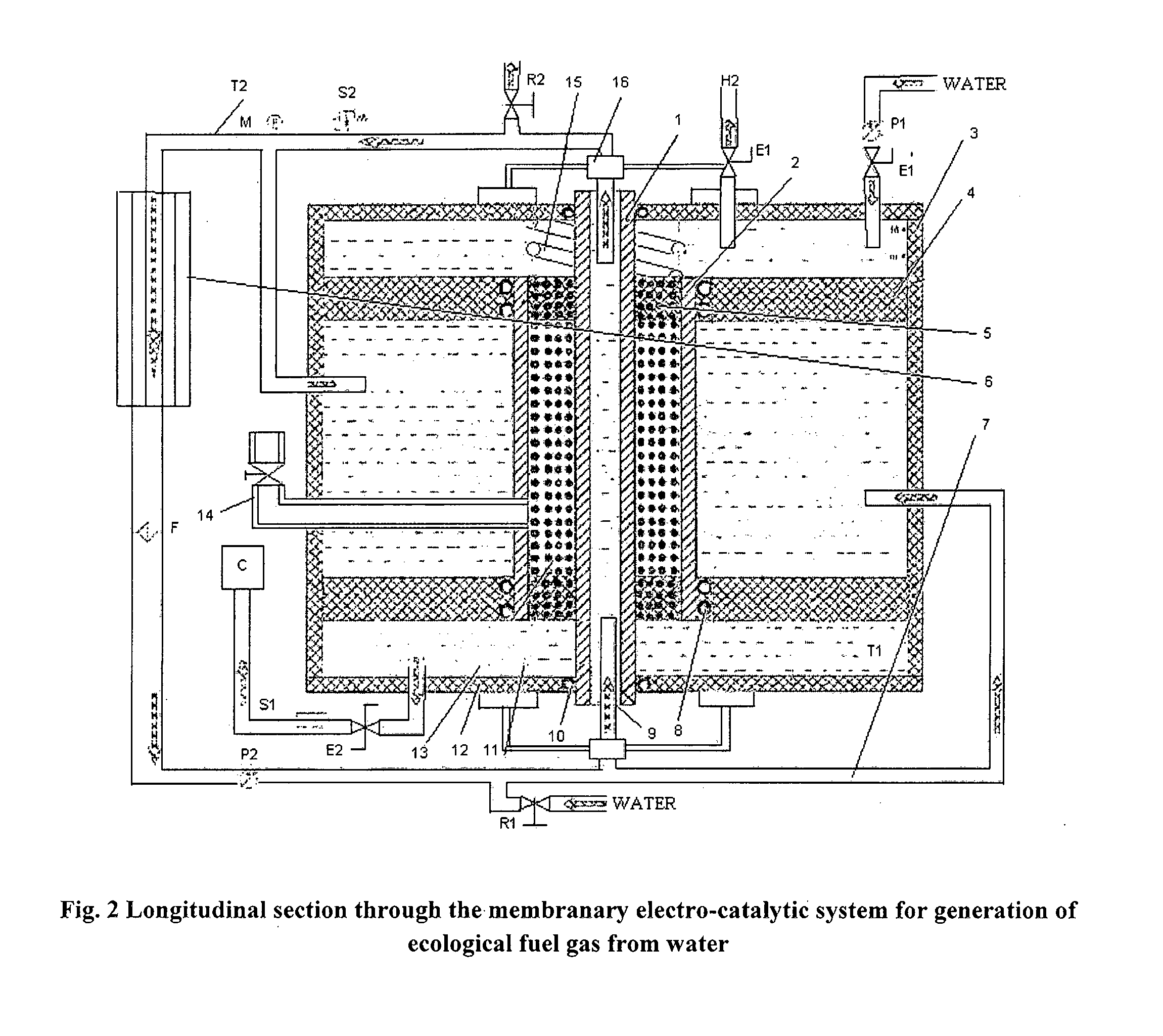 Membrane electro - catalytic system and process for obtaining fuel gas from water