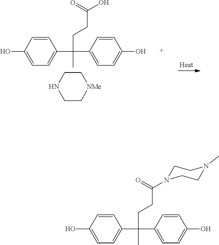 Method for synthesis of N-methyl piperazine diphenolamide and related composition