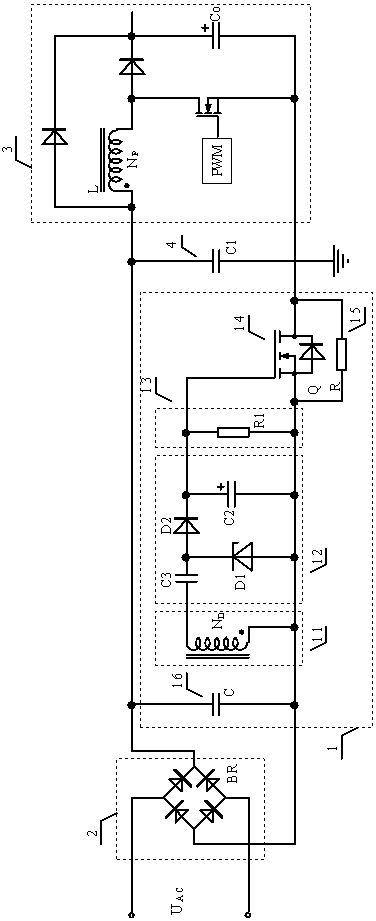 A power-on surge current suppression circuit applied to switching power supply