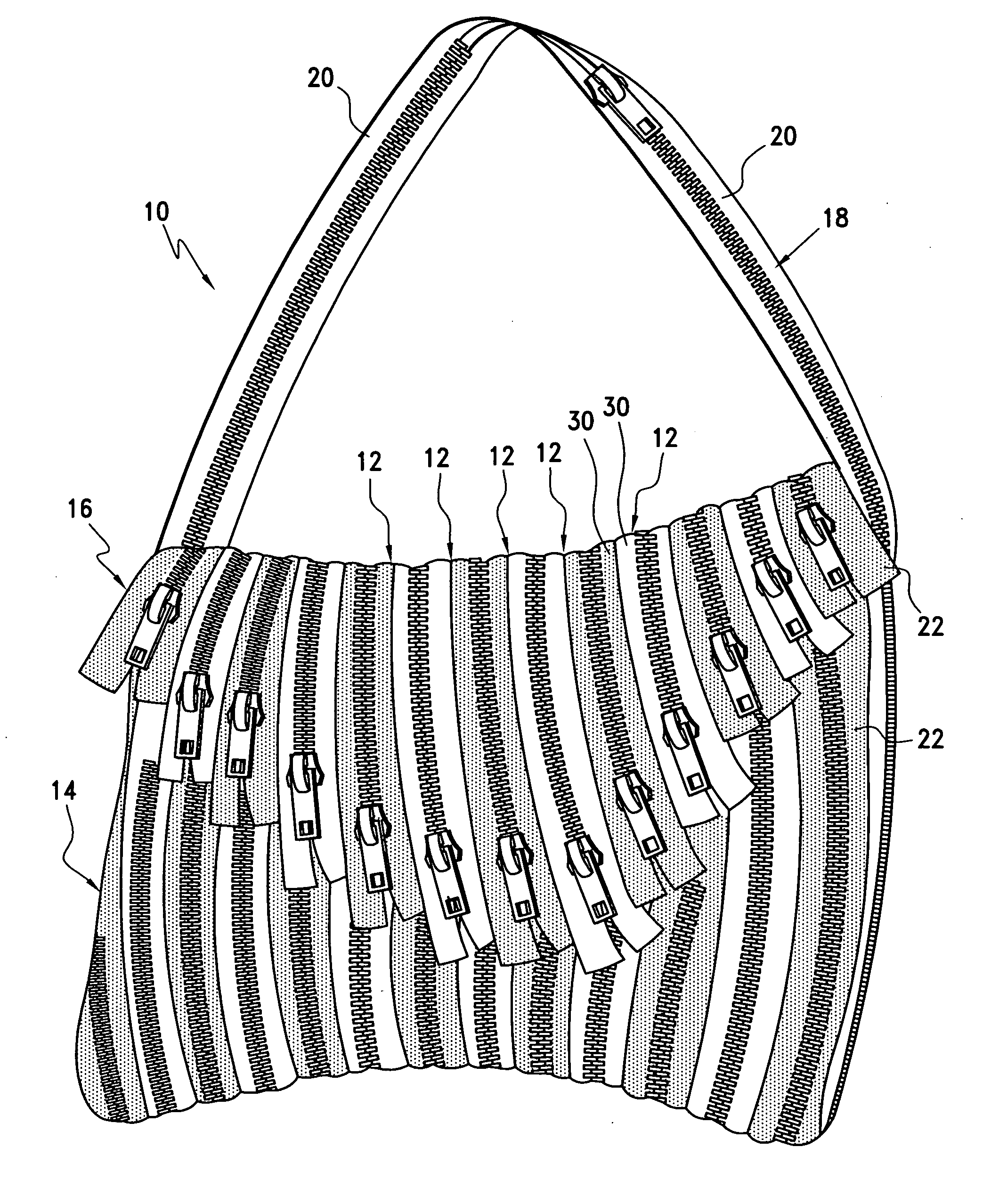 Modifiable and customizable article carrier built of zipper strips