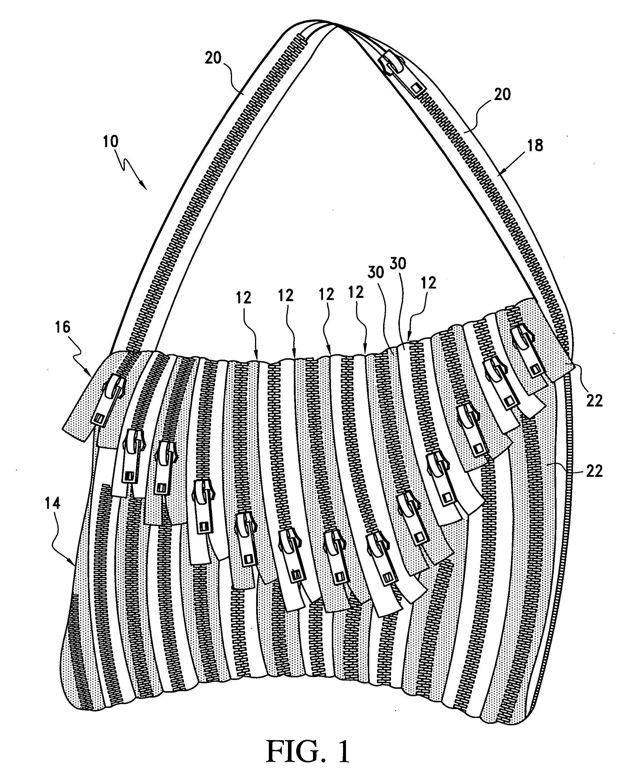 Modifiable and customizable article carrier built of zipper strips