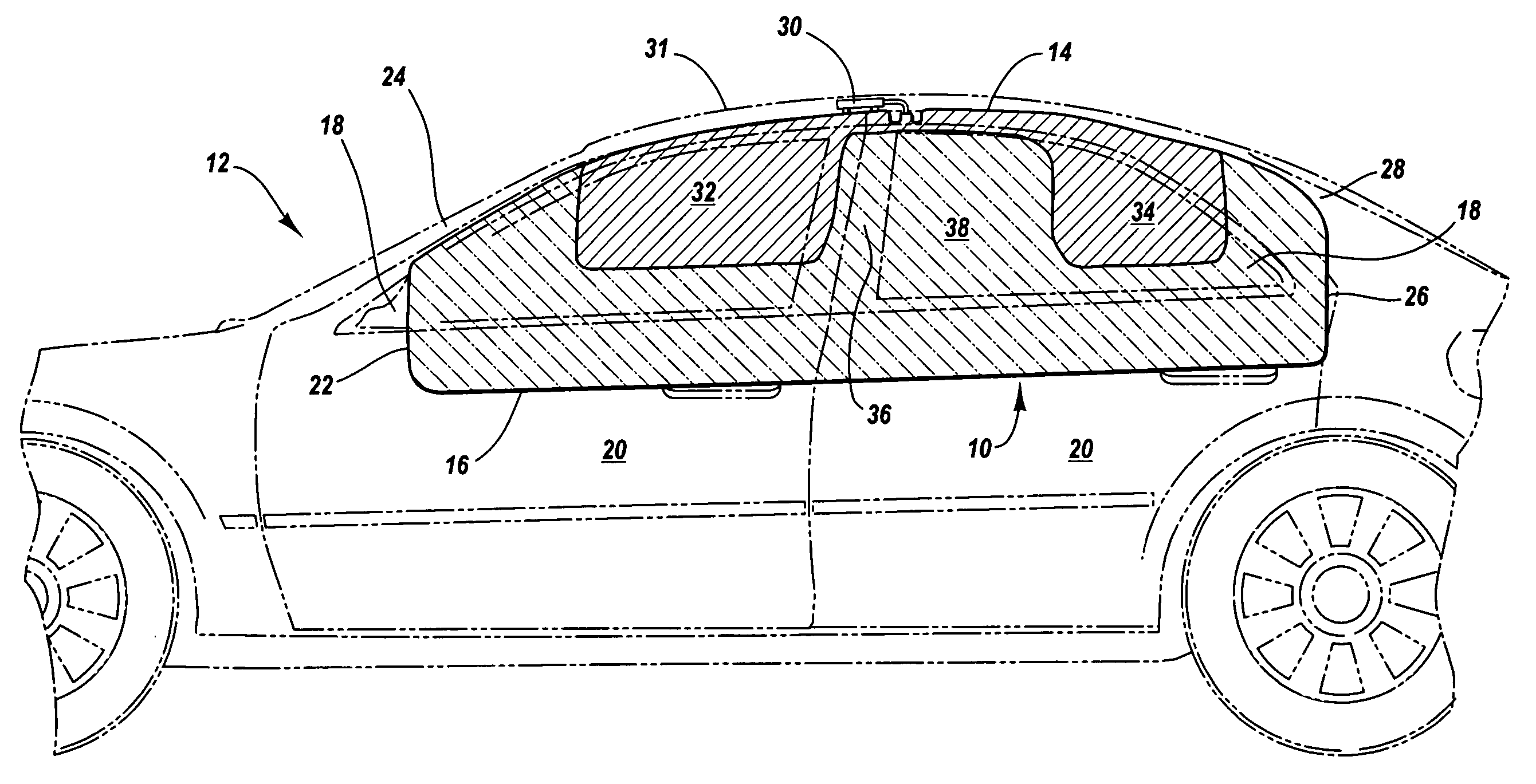 Expanding net integral with an inflatable airbag curtain
